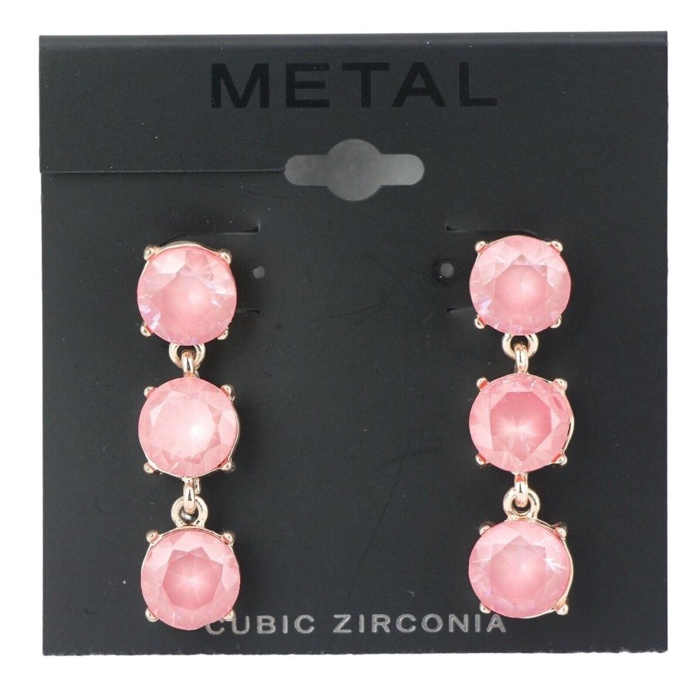 Kohl's Metal Earrings 3 Tier Pink Cubic Zirconia Dangles